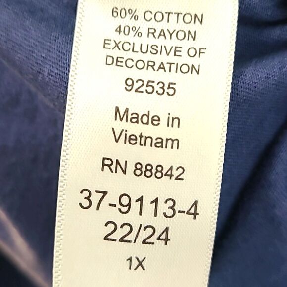 Woman Within Blue Tunic Top,  2" White Embroidered Band on 3/4 Sleeves, Size 1X - Picture 8 of 8